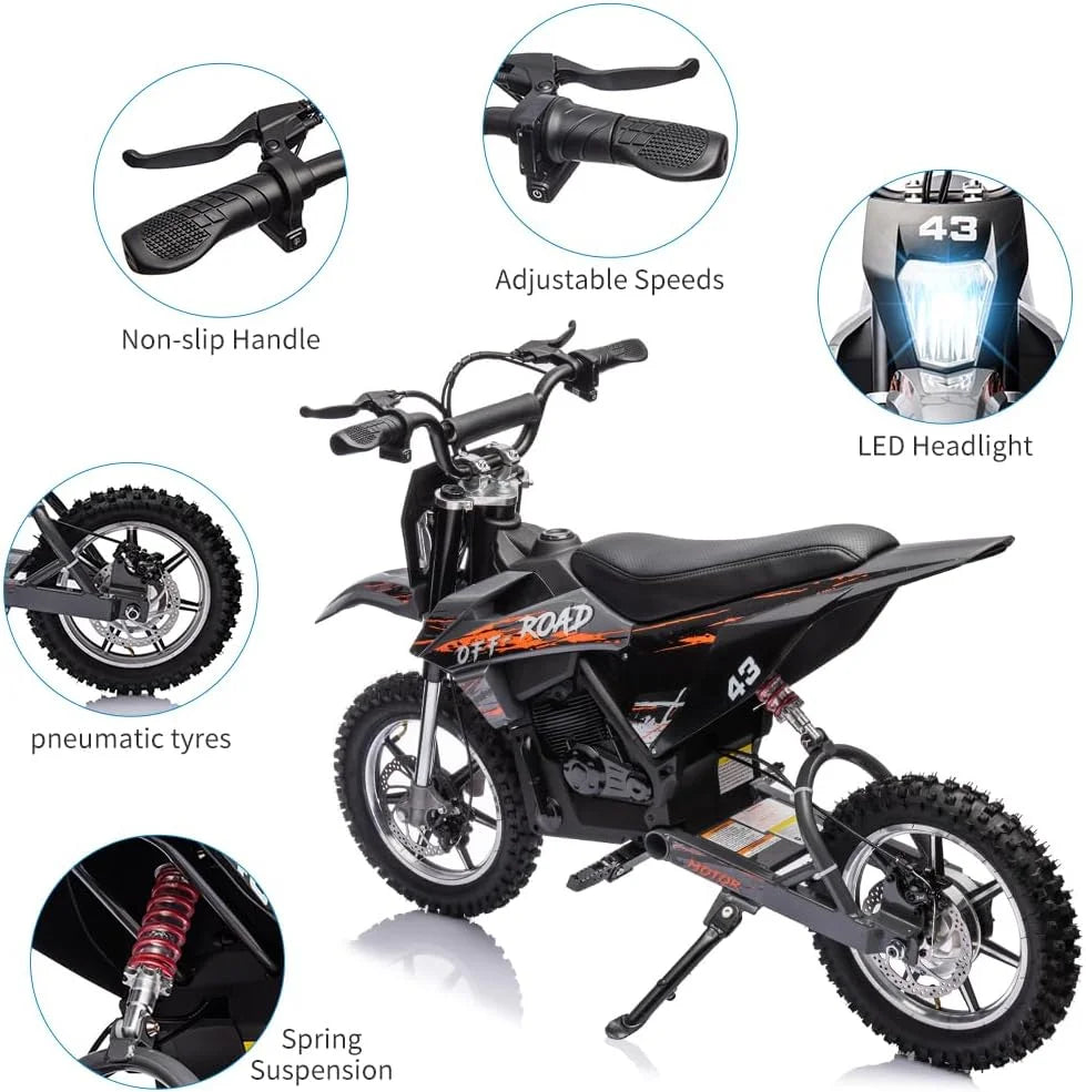 36V Electric Dirt Bike 350W Brushless Motor 15.5MPH Black R953818
