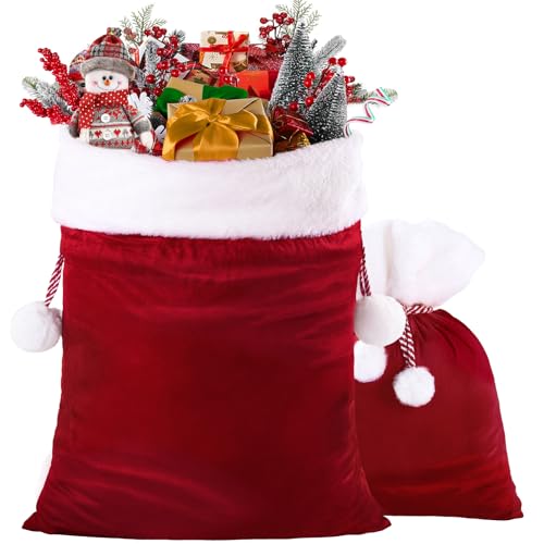 2pcs Christmas Velvet Santa Bags with Drawstring L548871