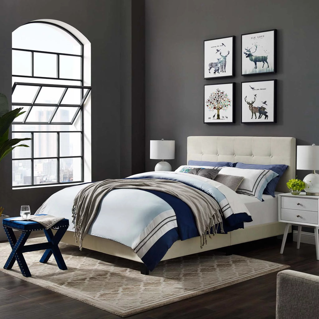 King Performance Velvet Bed in Ivory P322