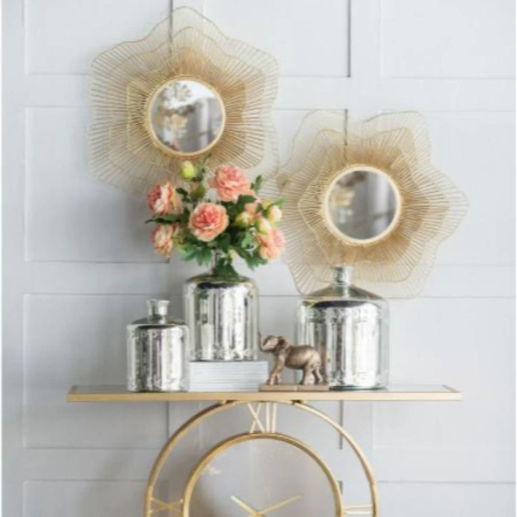 27" Brown Starburst Framed Wall Mirror D1120
