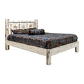 Wood King Platform Bed with Laser Engraved Bear in Natural P694123