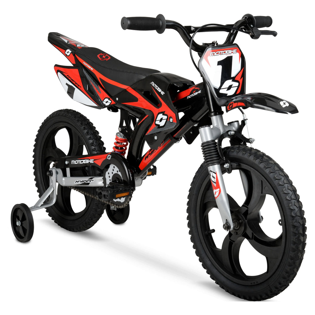 16 Kids Moto Bike with Training Wheels, Black/Red A763819
