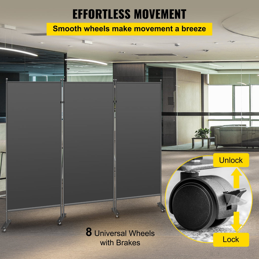 3-Panel Folding Portable Room Divider Black W500