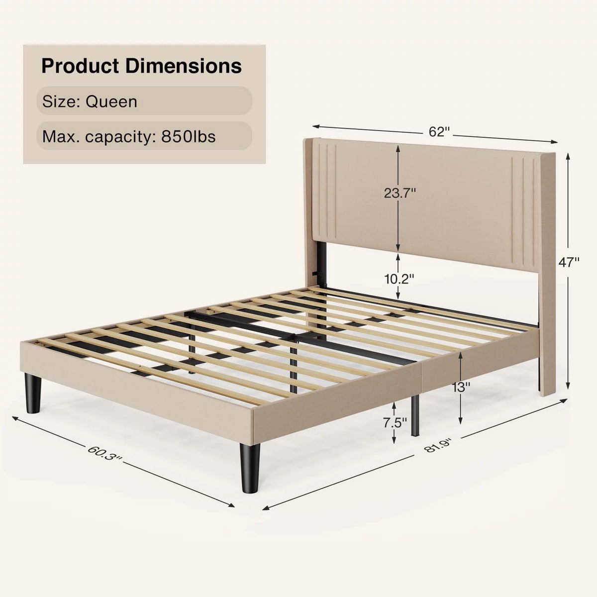 Queen Bed Frame with Wingback Headboard F102