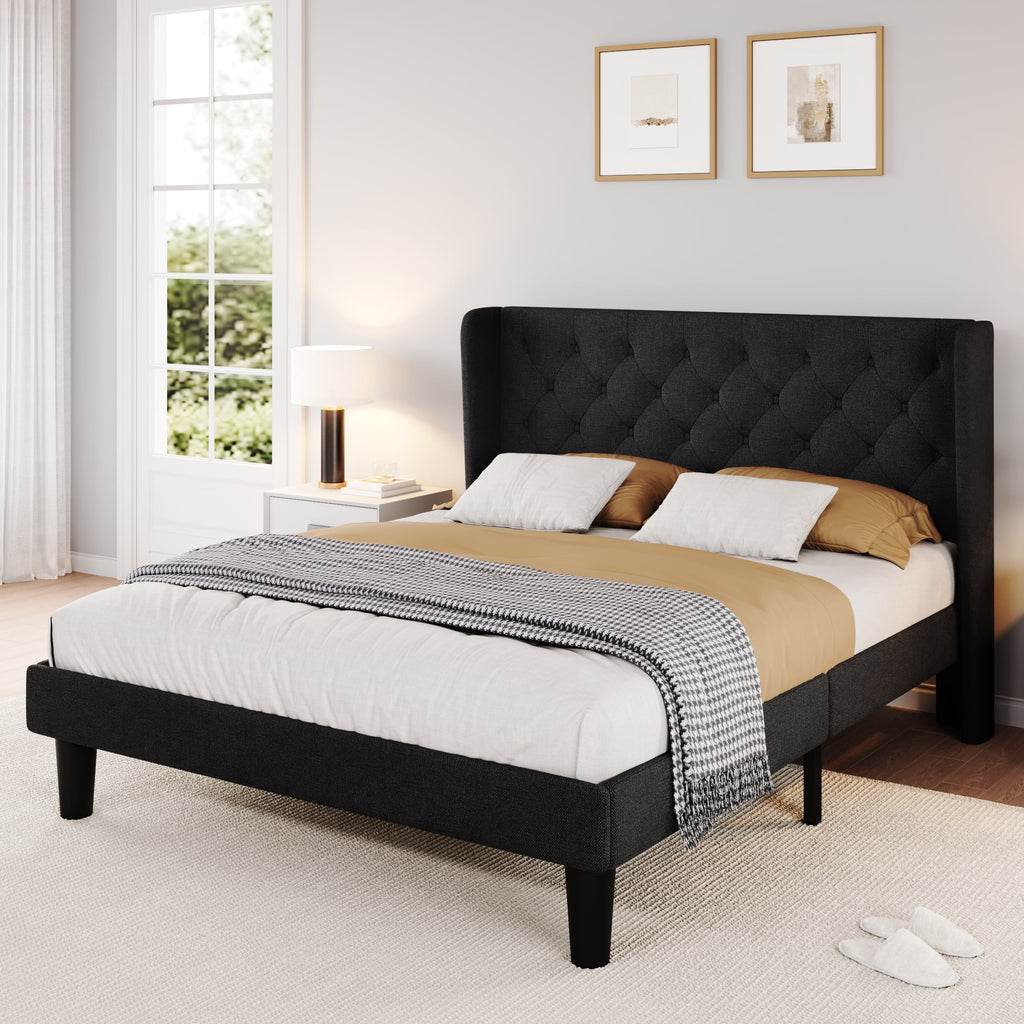 Queen Size Dark Grey Upholstered Platform Bed Frame U867