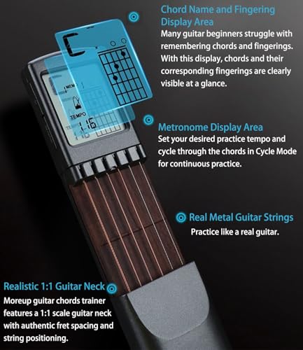 Portable Guitar Chord Practice Tool with Rotatable Chords Chart Screen H2420
