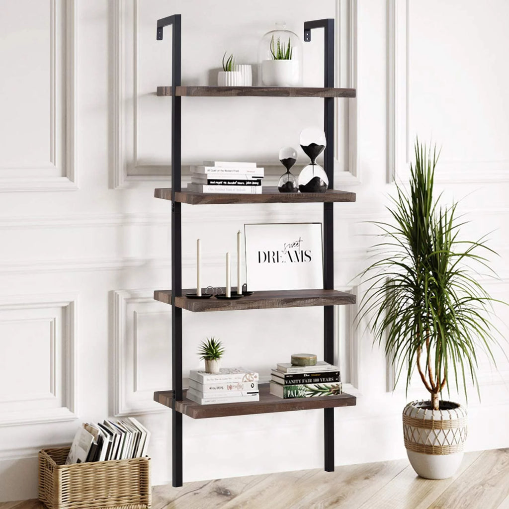 4 Shelf Wall Mount Bookshelf with Metal Frame L5669