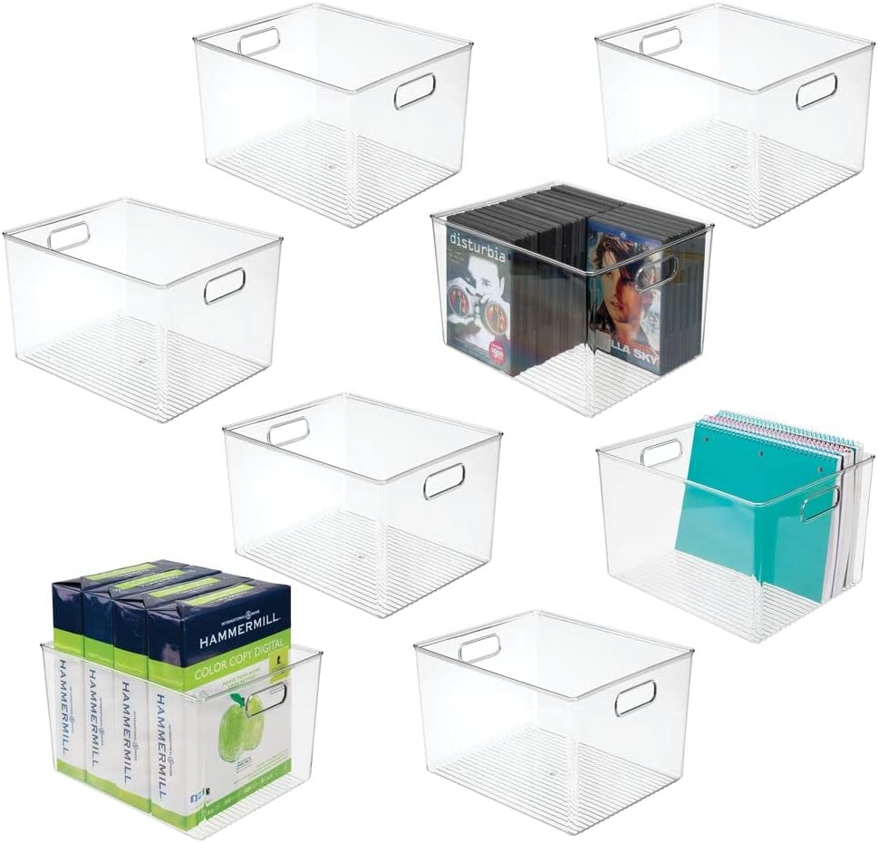 Clear 8 Pack Stackable Plastic Storage Organizer Bin Basket with Handle U1381