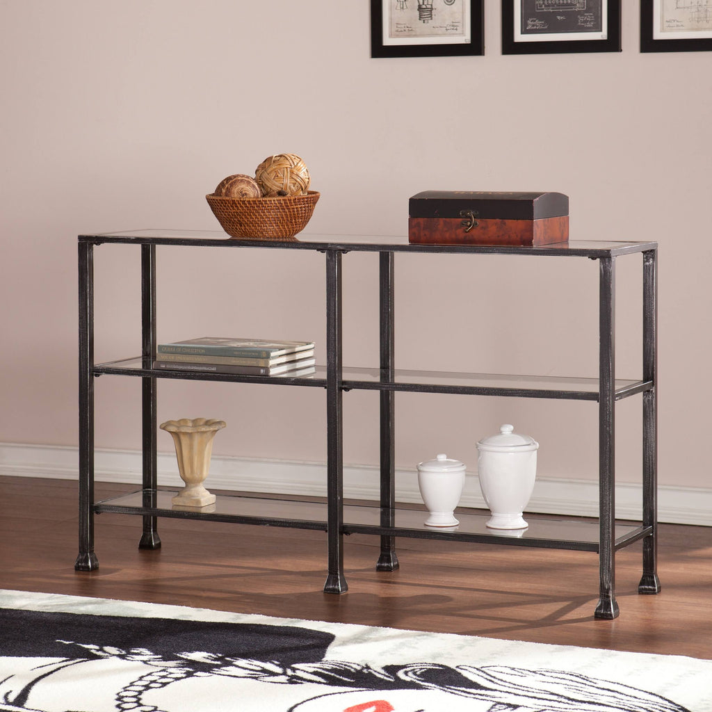 Black Metal and Glass 3-Tier Console Table L787044
