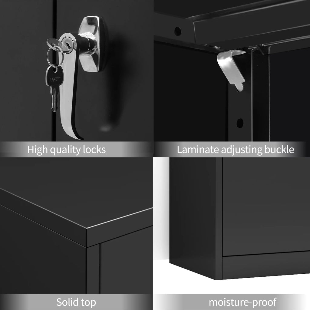 Black 72"H Lockable Steel Storage Cabinet with 4 Adjustable Shelves D810
