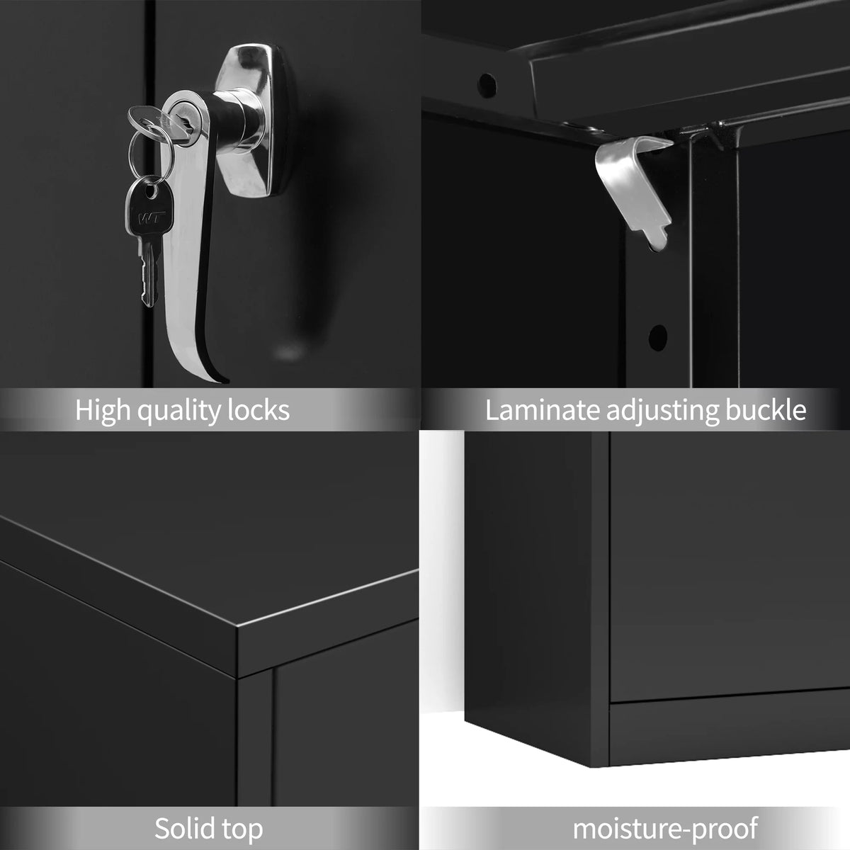 Black 72"H Lockable Steel Storage Cabinet with 4 Adjustable Shelves D810