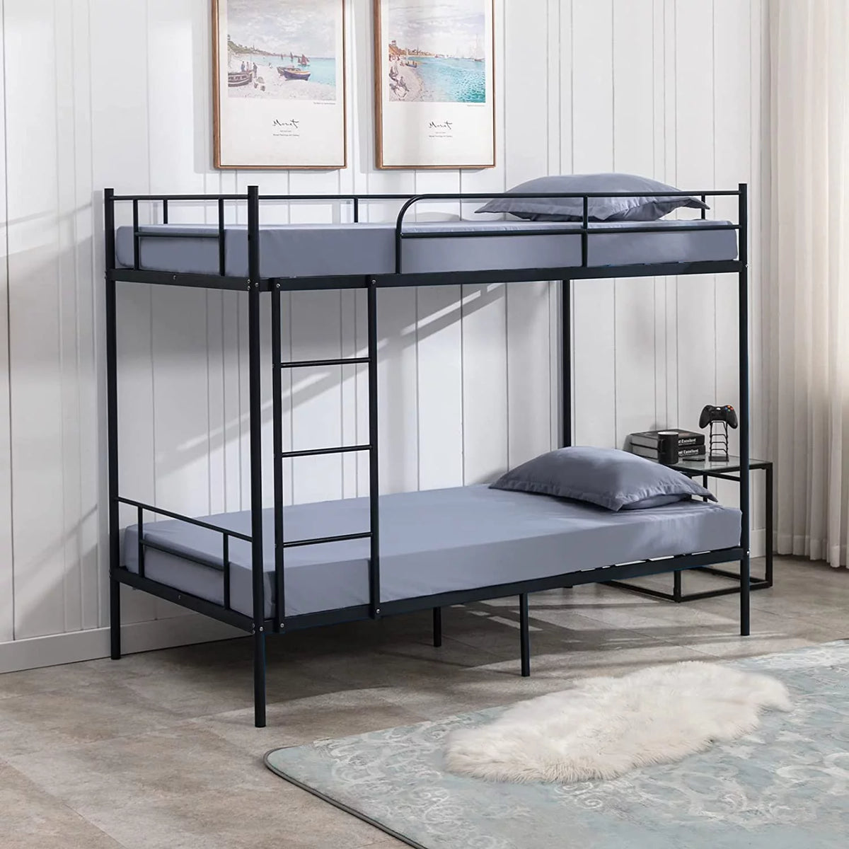 Twin over Twin Bunk Bed with Ladder and Guardrail W892