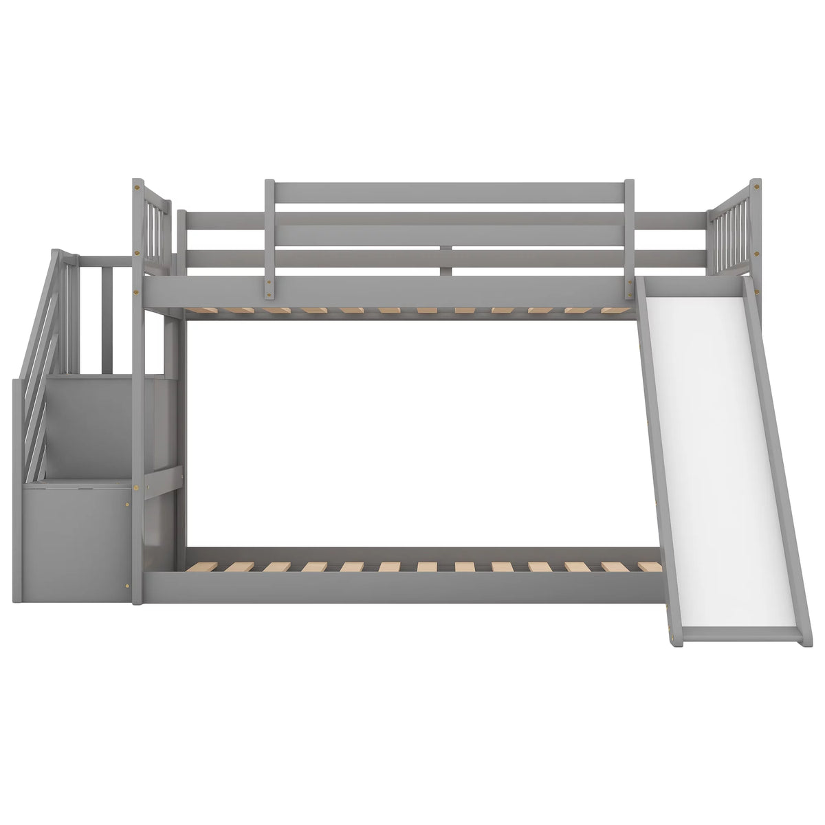 Gray Twin Over Twin Wooden Bunk Bed with Slide and Stairs H8807