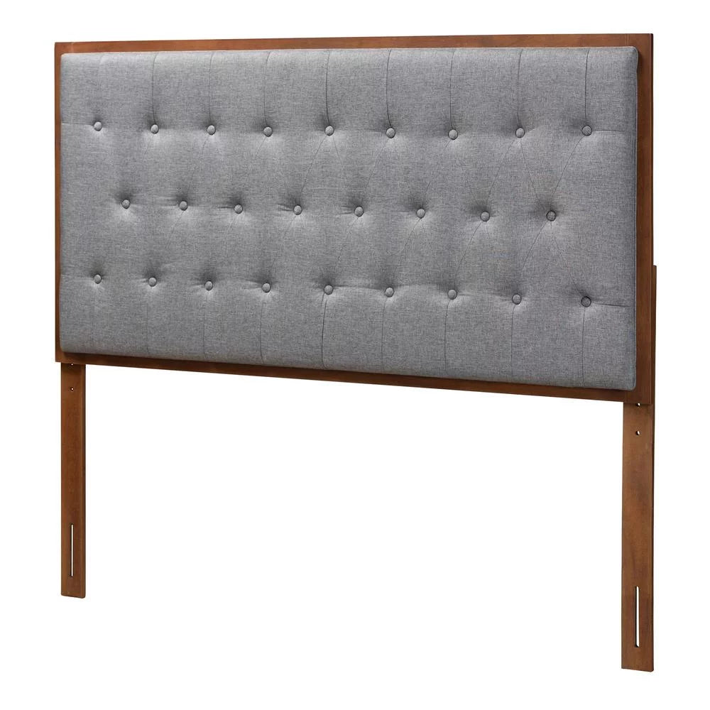 Gray Fabric and Walnut Brown Wood King Size Headboard Z844457