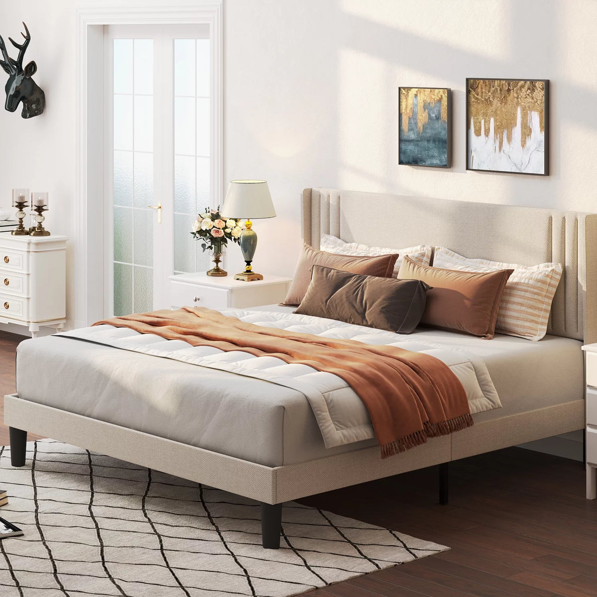 Queen Bed Frame with Wingback Headboard F102