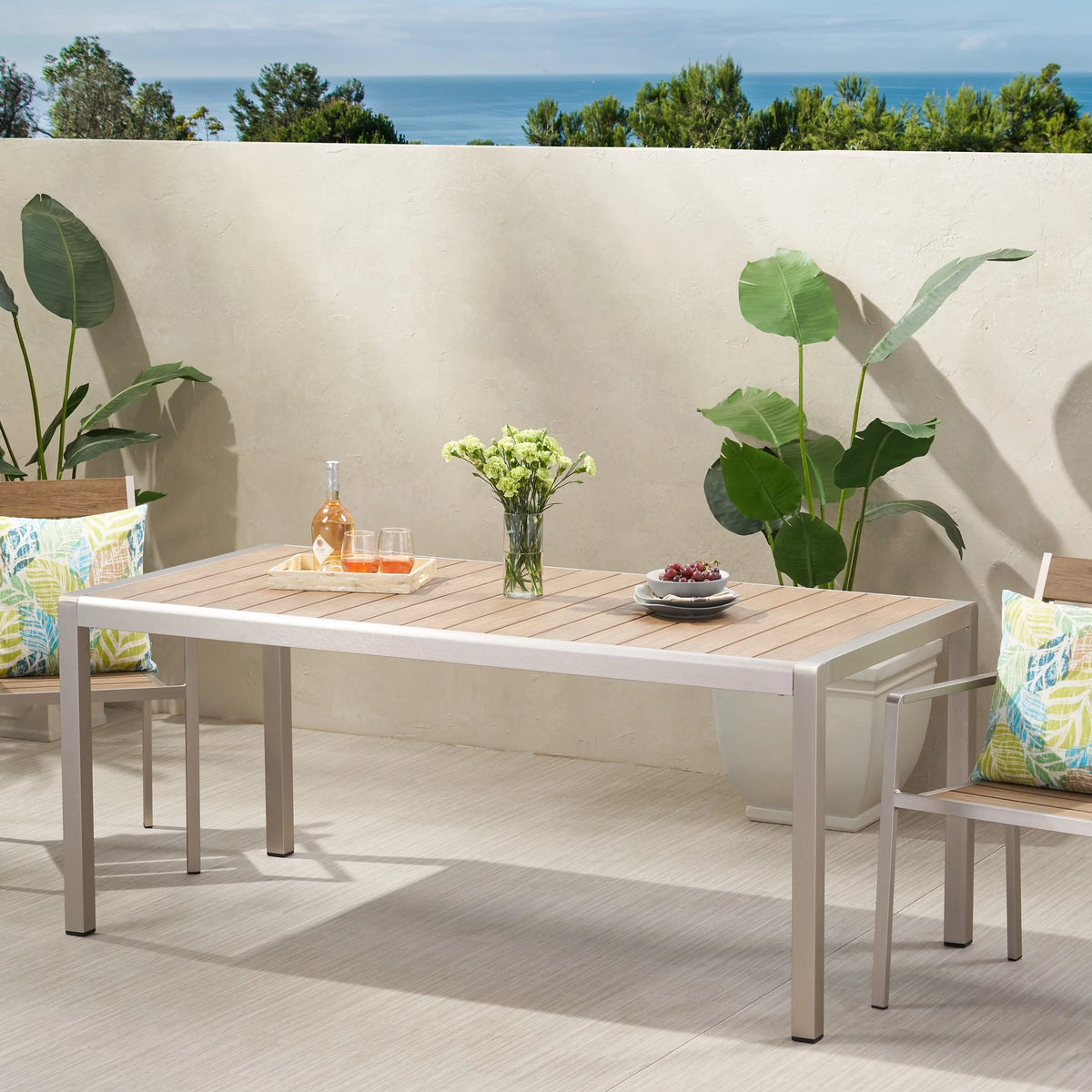 Outdoor Aluminum Dining Table with Faux Wood Top B92106