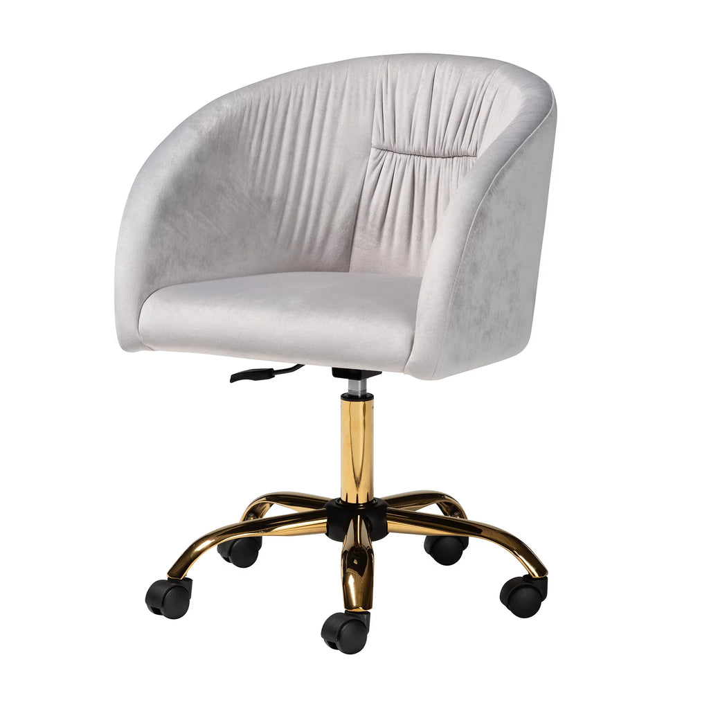 Grey Velvet Gold Metal Swivel Office Chair U239