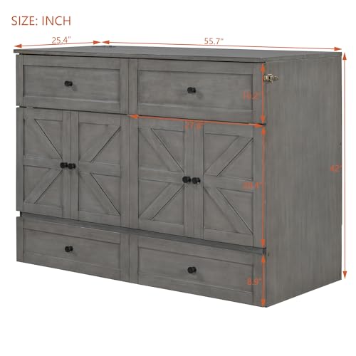 White Full Size Murphy Bed with USB Ports and Drawer Y713
