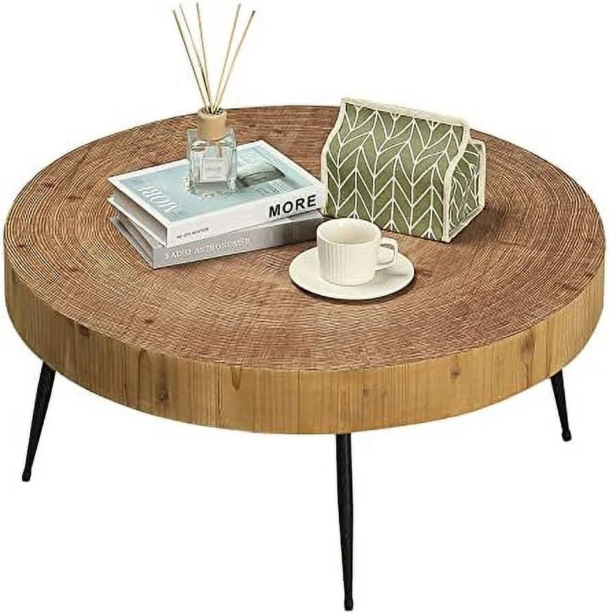 Round Coffee Table Set of 2 Solid Wood Side and End Table V5243