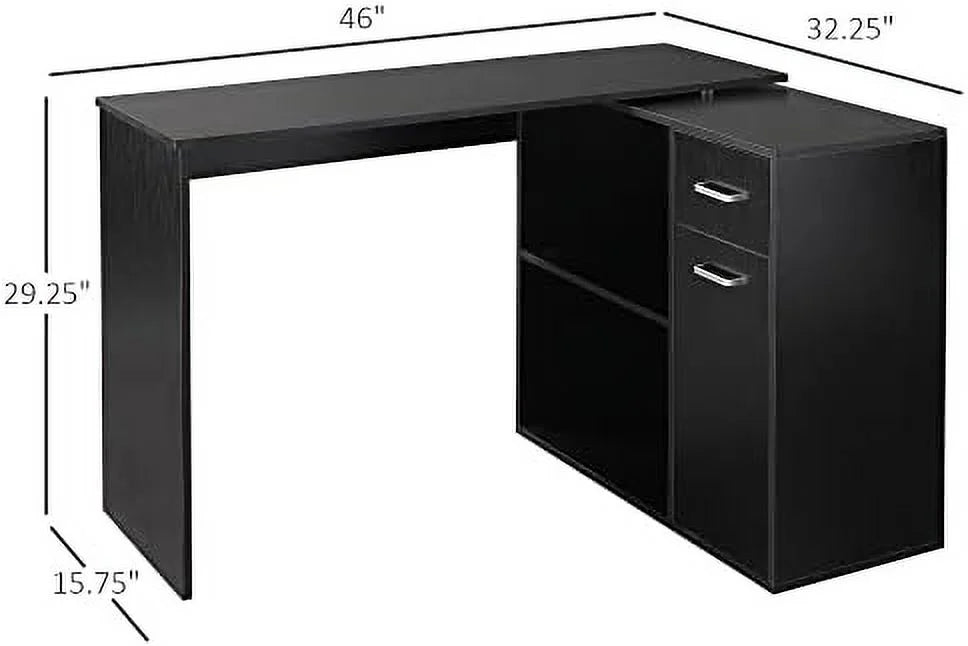 L Shaped Computer Desk with Shelves Drawer and Cabinet White E503