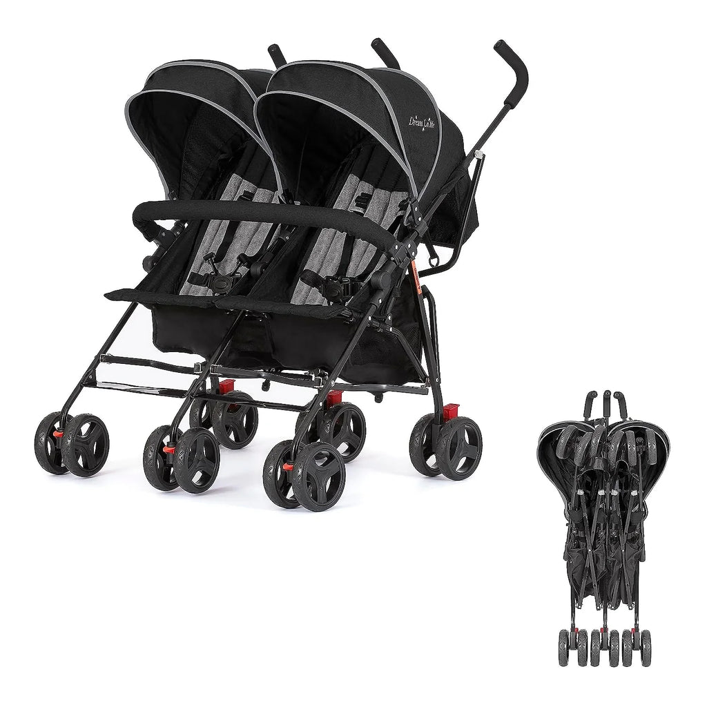 Lightweight Compact Double Umbrella Stroller with Storage Basket and Adjustable Canopy U56710