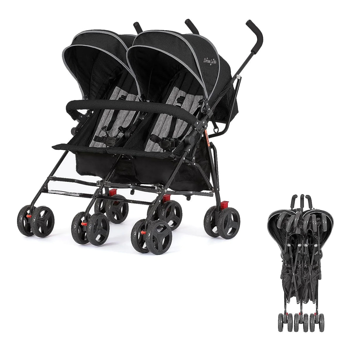 Lightweight Compact Double Umbrella Stroller with Storage Basket and Adjustable Canopy U56710