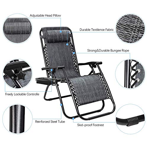 Zero Gravity Chair Outdoor Folding Lounge Chair with Pillow Grey V287