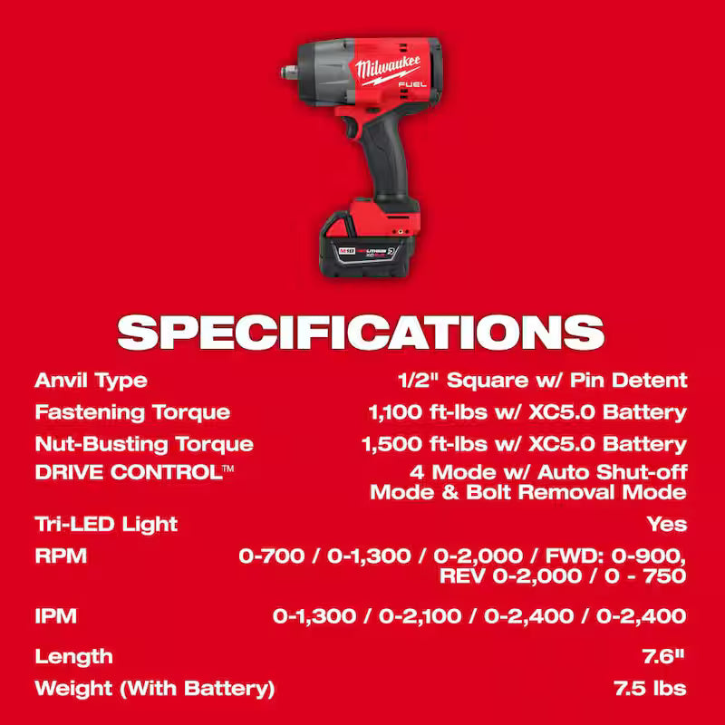 18V Lithium-Ion Brushless Cordless 1/2 in. Impact Wrench Kit with 5.0 Ah Battery and Bag J1745