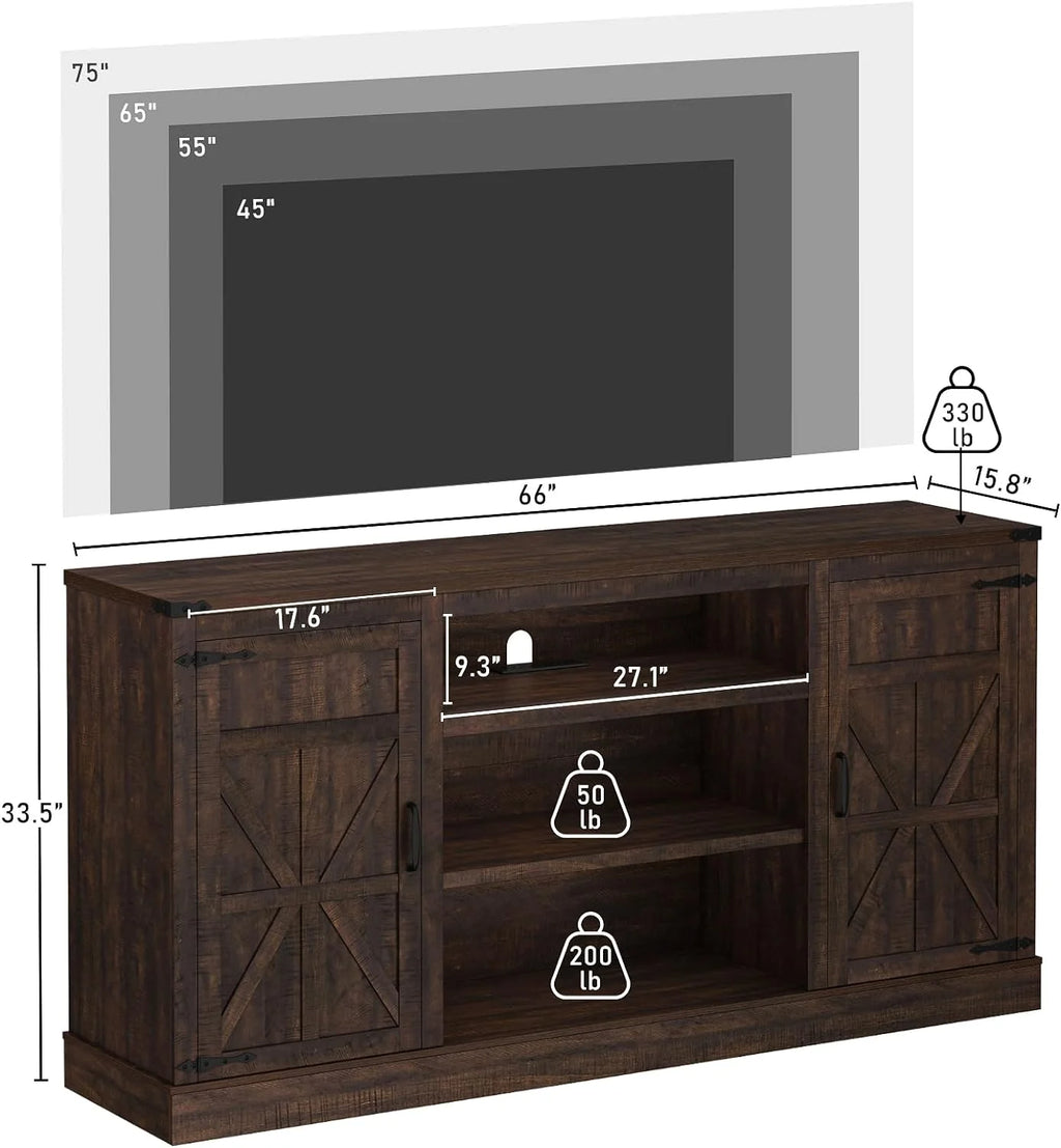Farmhouse Barn Door TV Stand with Electric Fireplace L888