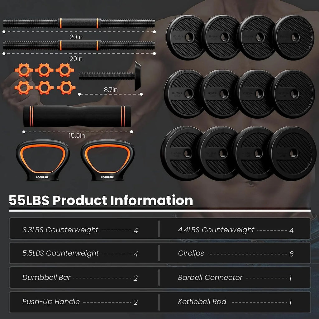 77 lbs Adjustable Dumbbell Set Black H81704