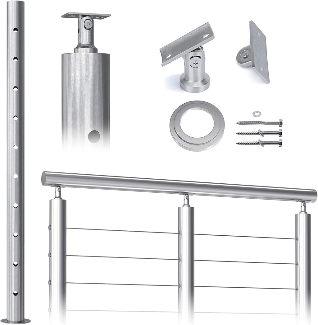 Round 36”x2.36” Stainless Steel Brushed Cable Railing Post Pack of 2 W888671