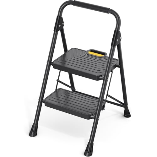 4 Step Steel Step Stool with Handrail, Black M2606