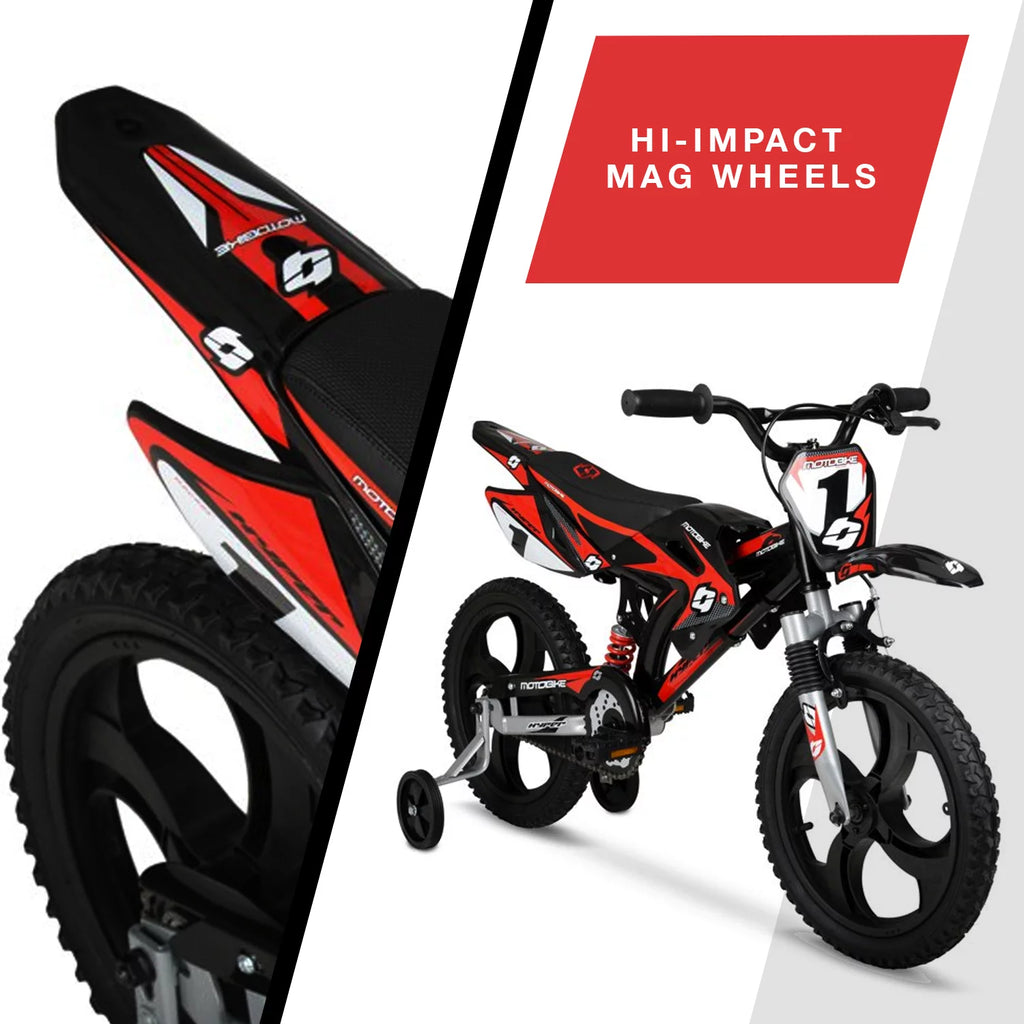 16 Kids Moto Bike with Training Wheels, Black/Red A763819