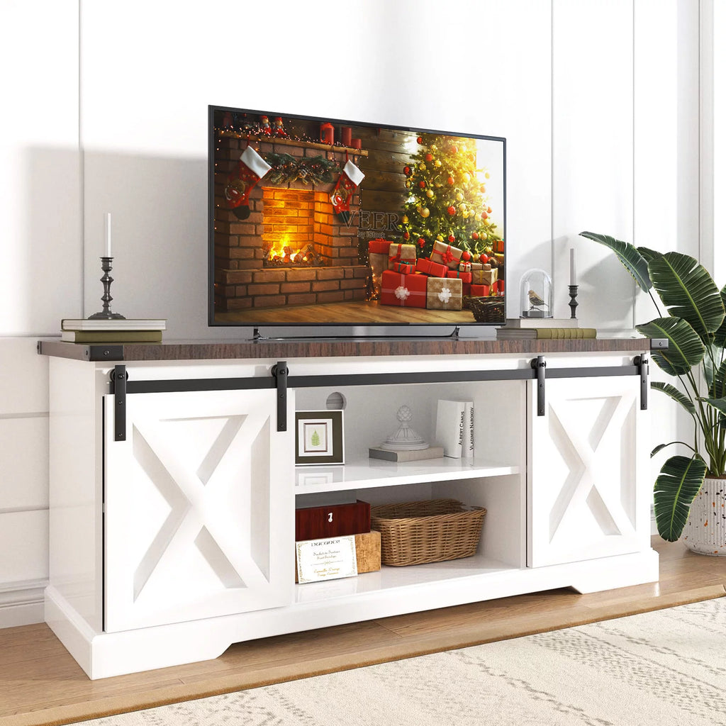 Farmhouse Barn Door TV Stand with Electric Fireplace L888