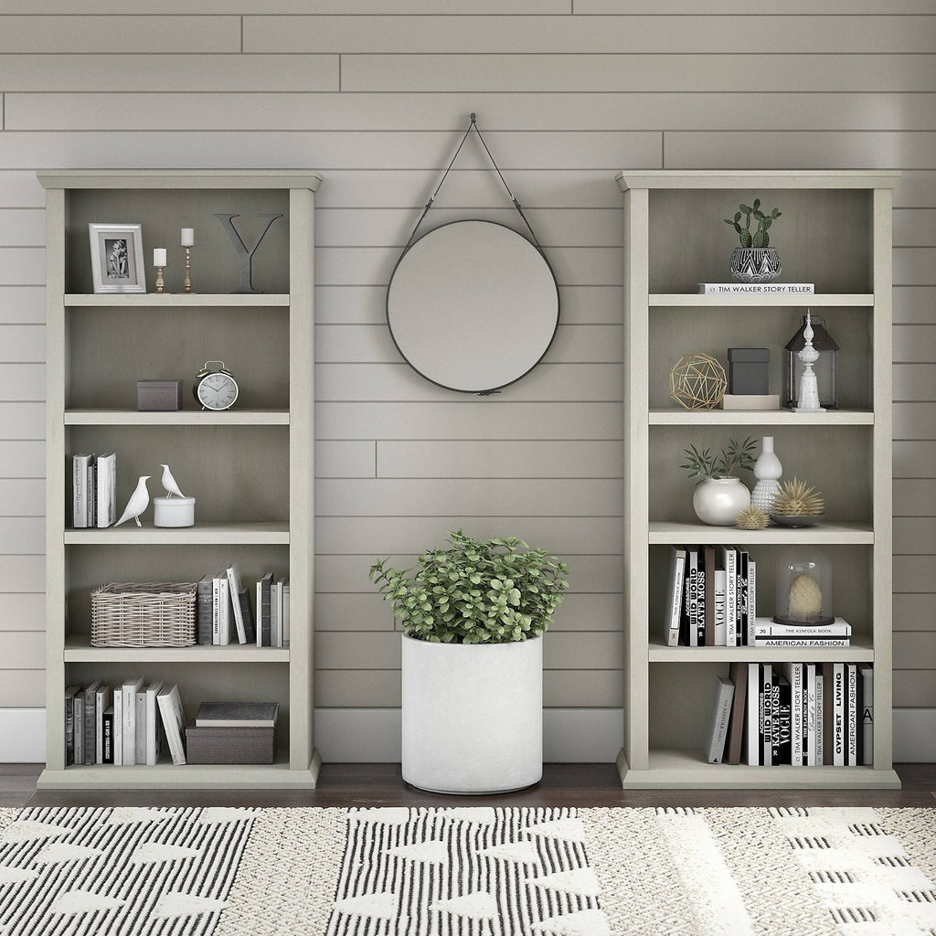 White Oak 5 Shelf Bookcase Set of 2 J54153