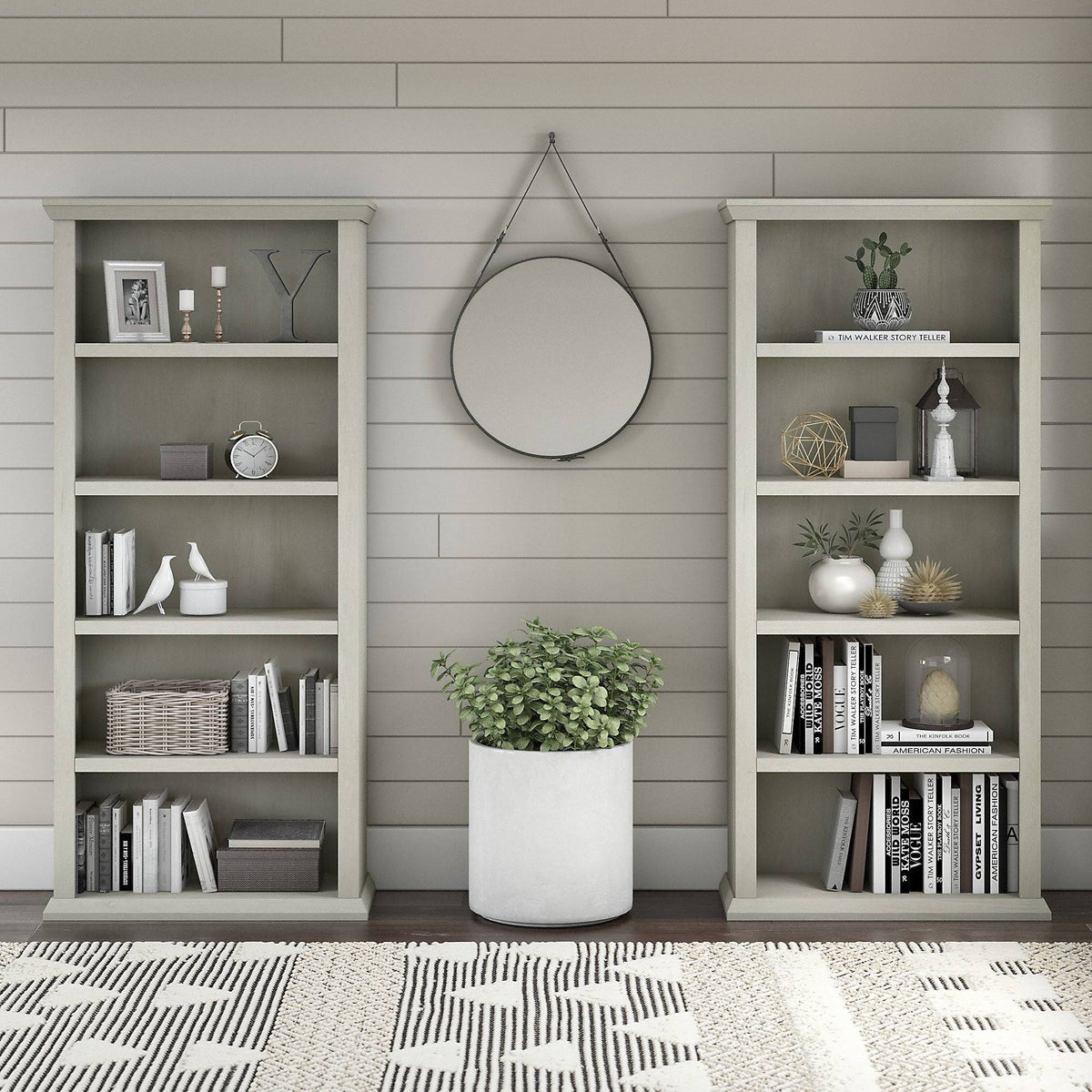 White Oak 5 Shelf Bookcase Set of 2 J54153