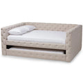 Light Beige Fabric Tufted Full Daybed with Trundle C126