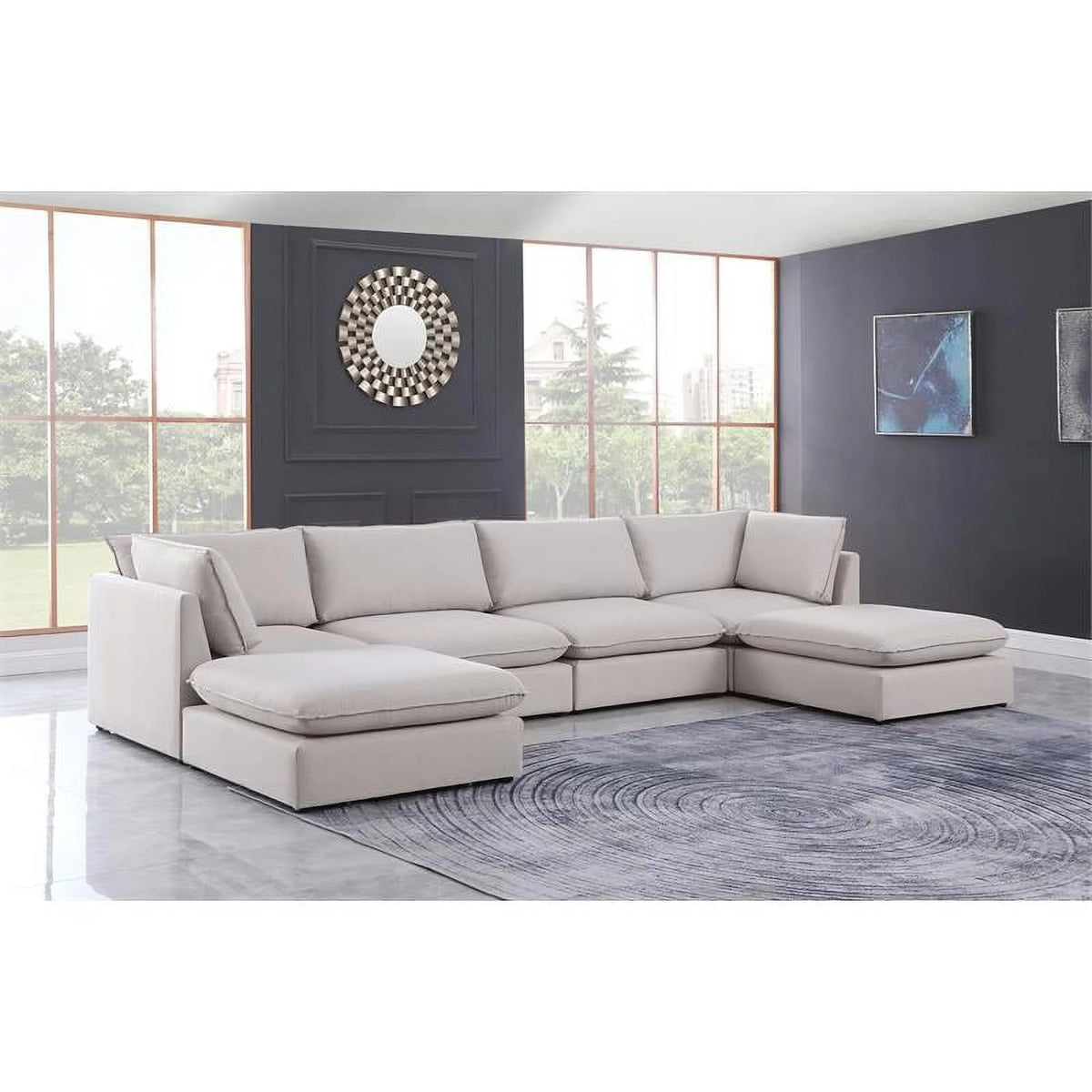 Beige Linen Textured Modular Sectional A579