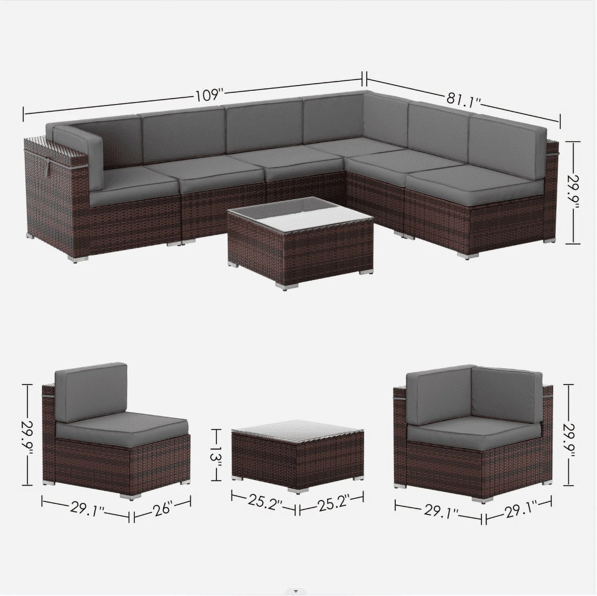 Modular Rattan 7PCS Patio Sofa Set T725392