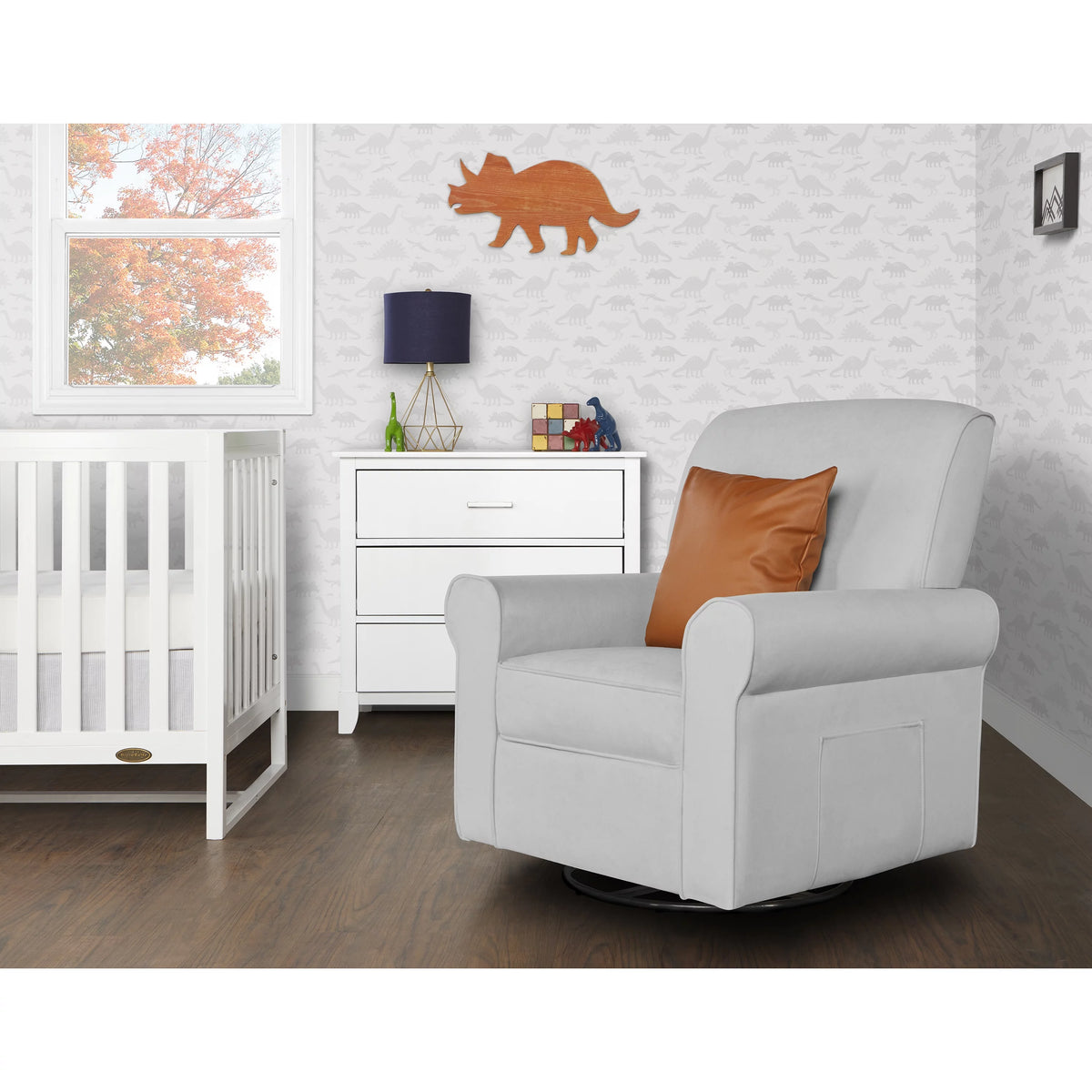 Gray Upholstered Swivel Glider B4819