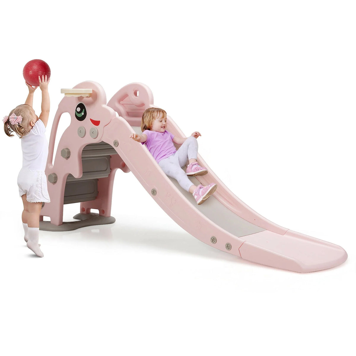 3-in-1 Kids Climber Slide Play Set with Basketball Hoop Green L73072