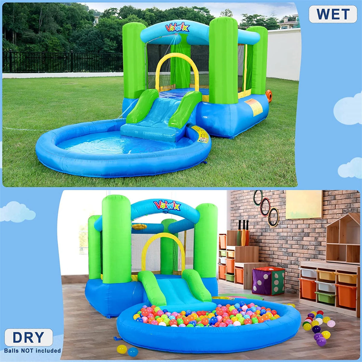 Inflatable Bounce House with Blower, Waterslide & Pool W20900