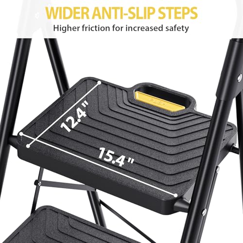 4 Step Steel Step Stool with Handrail, Black M2606