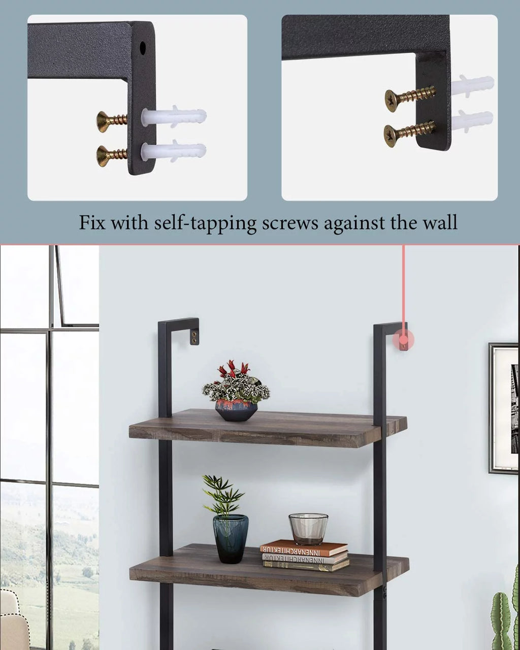 4 Shelf Wall Mount Bookshelf with Metal Frame L5669