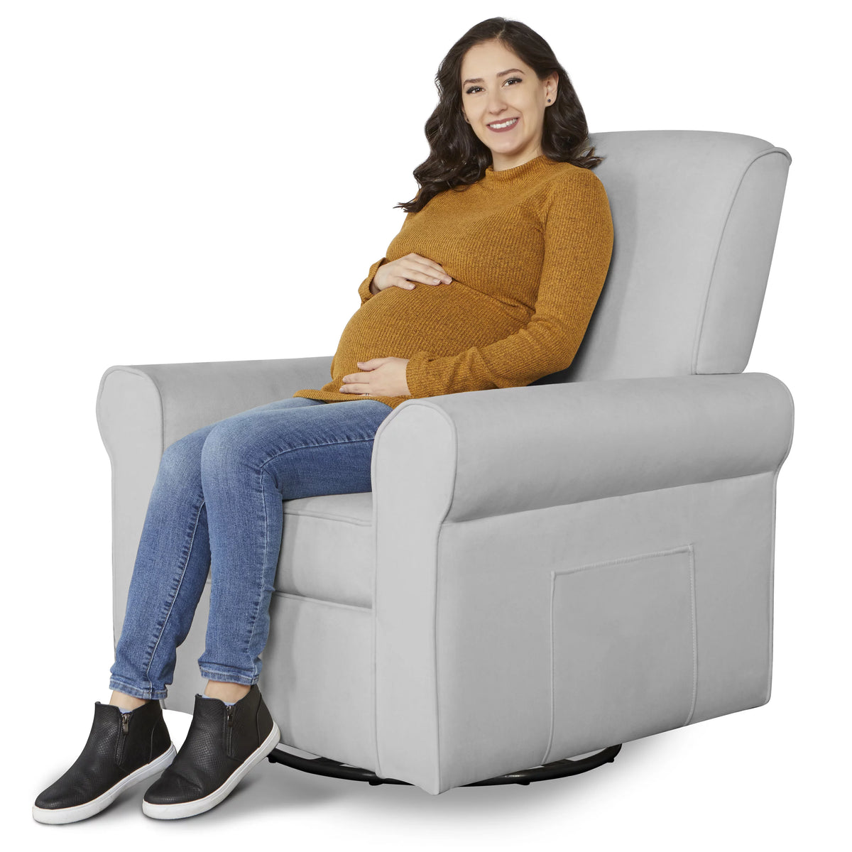 Gray Upholstered Swivel Glider B4819