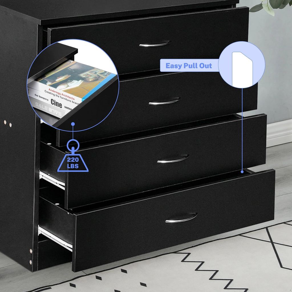 Black 4 Drawer Wood Dresser P712