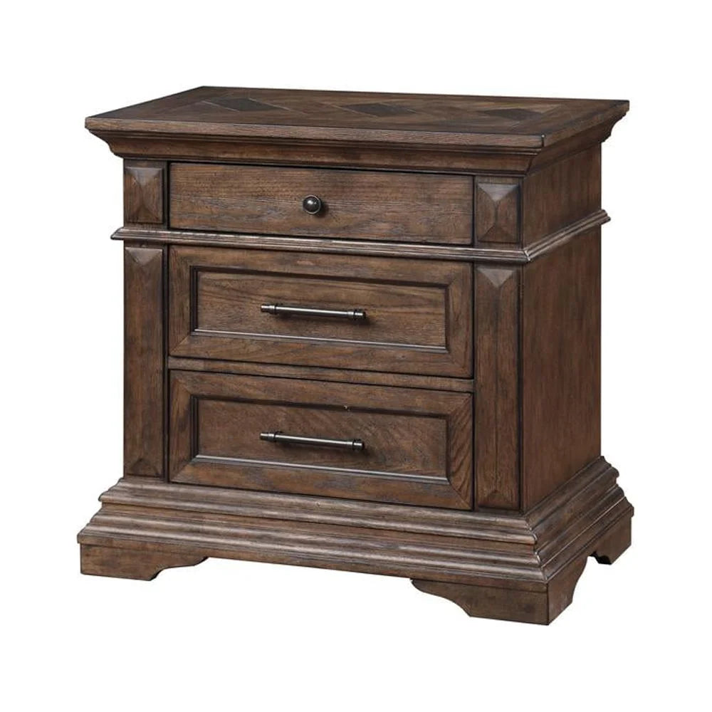 Solid Wood 3-Drawer Nightstand in Brushed Walnut M233