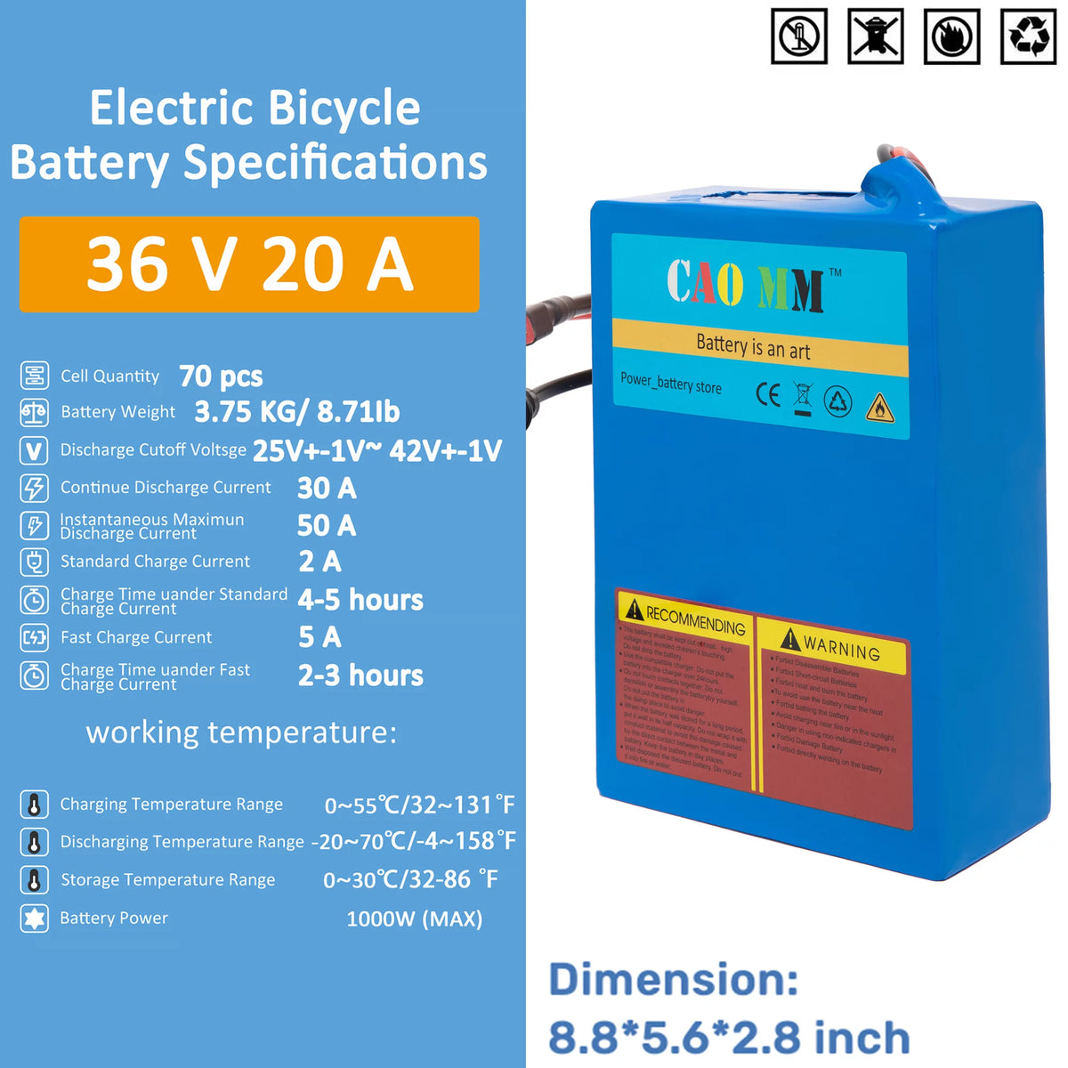36V 20Ah Lithium Ebike Battery with 2A Charger T9146