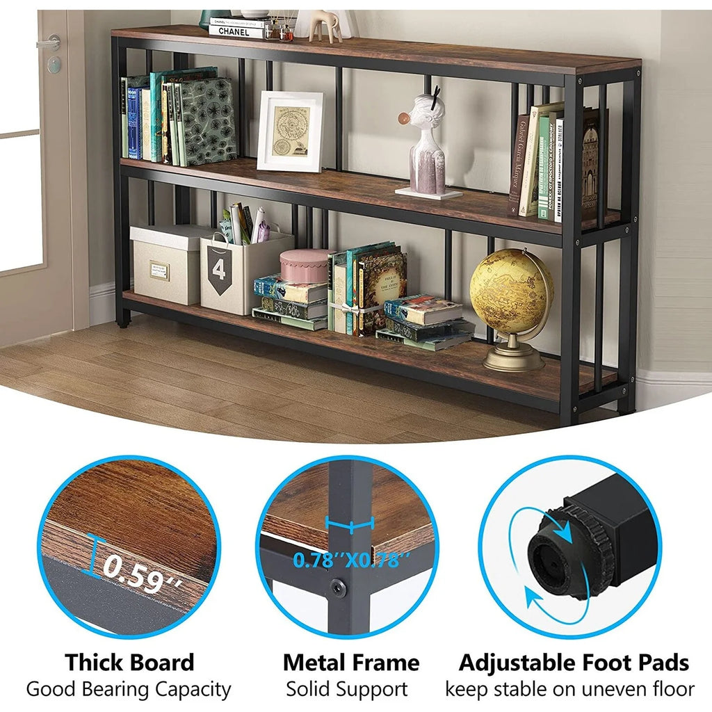 Narrow Long Sofa Table with Storage Shelves Rustic Brown L477417