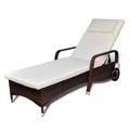 Brown Poly Rattan Chaise Lounge with Wheels T677